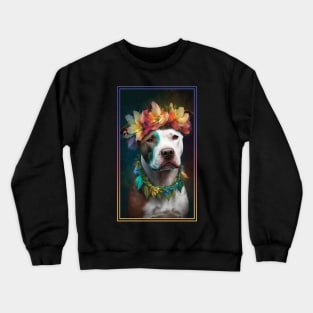 American Staffordshire Terrier Pitbull Vibrant Tropical Flower Tall Digital Oil Painting Portrait  8 Crewneck Sweatshirt